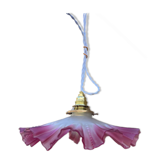 Suspension opalescente plissée vintage liseron