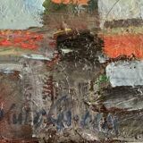 Vintage Abstract Kulo Green Oil Painting 1970s