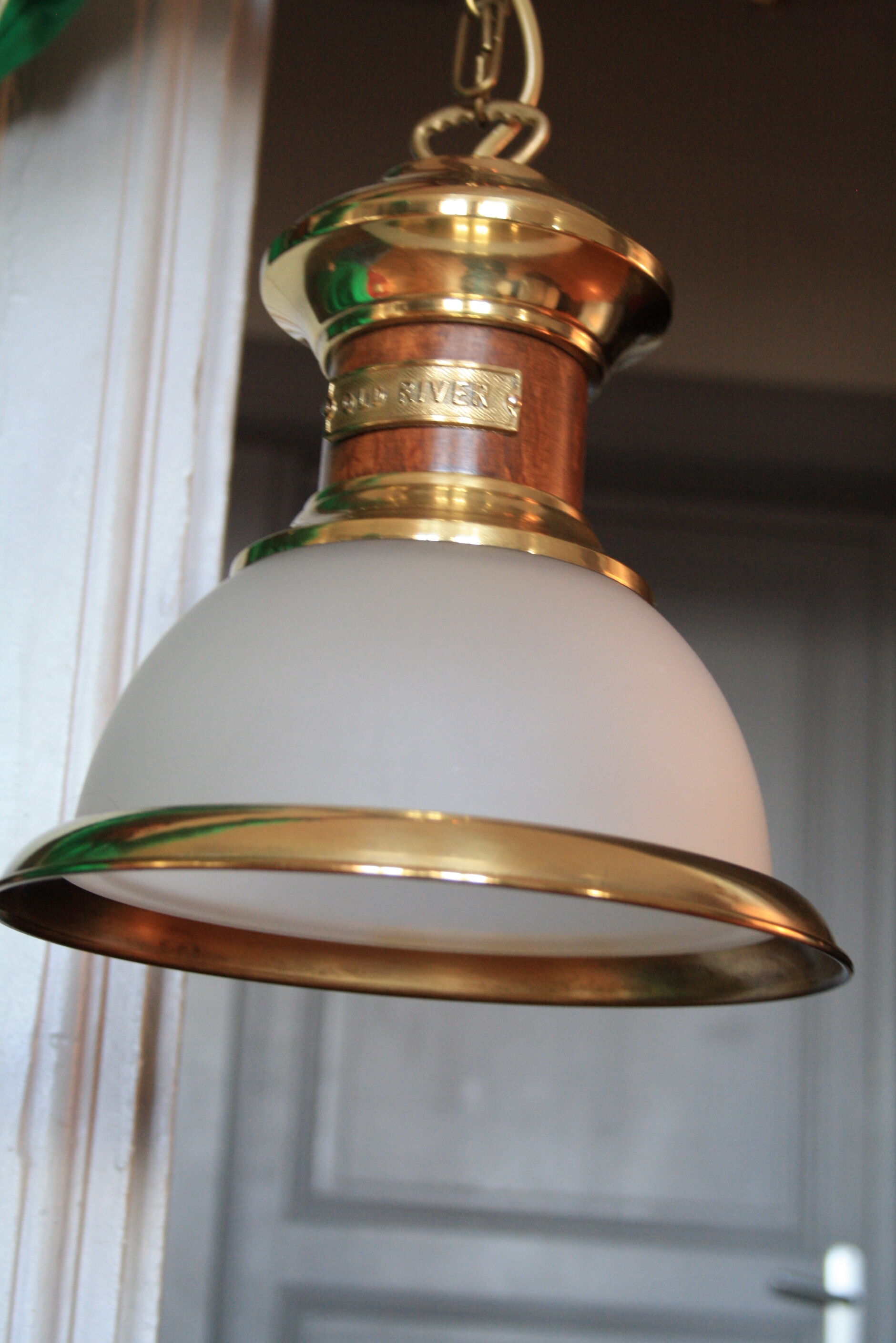 Chandelier old river wood brass glass
