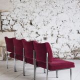 Set of 4 modernist burgundy armchairs, 1970.