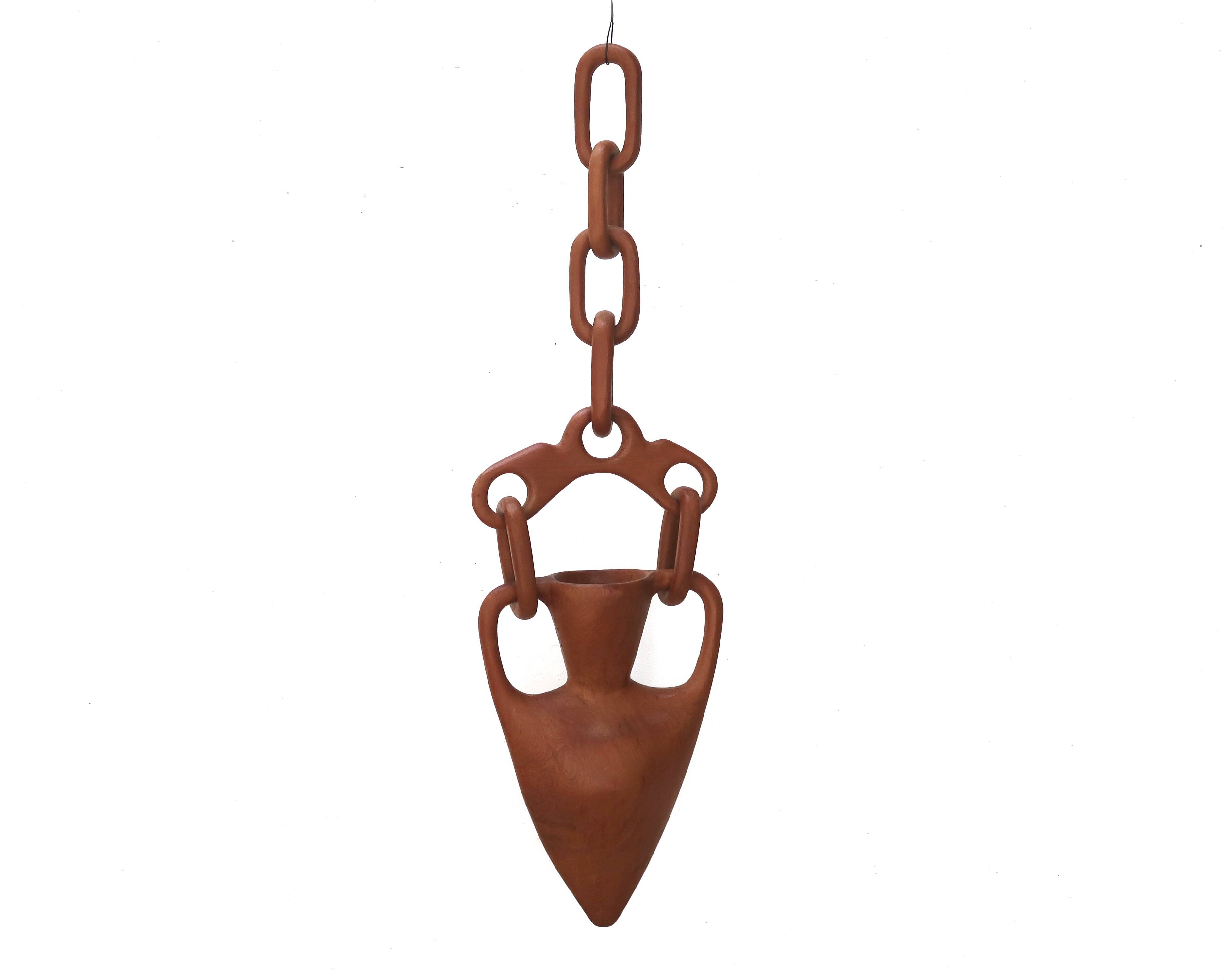 Hanging wooden amphora vase, 70s bohemian decor.