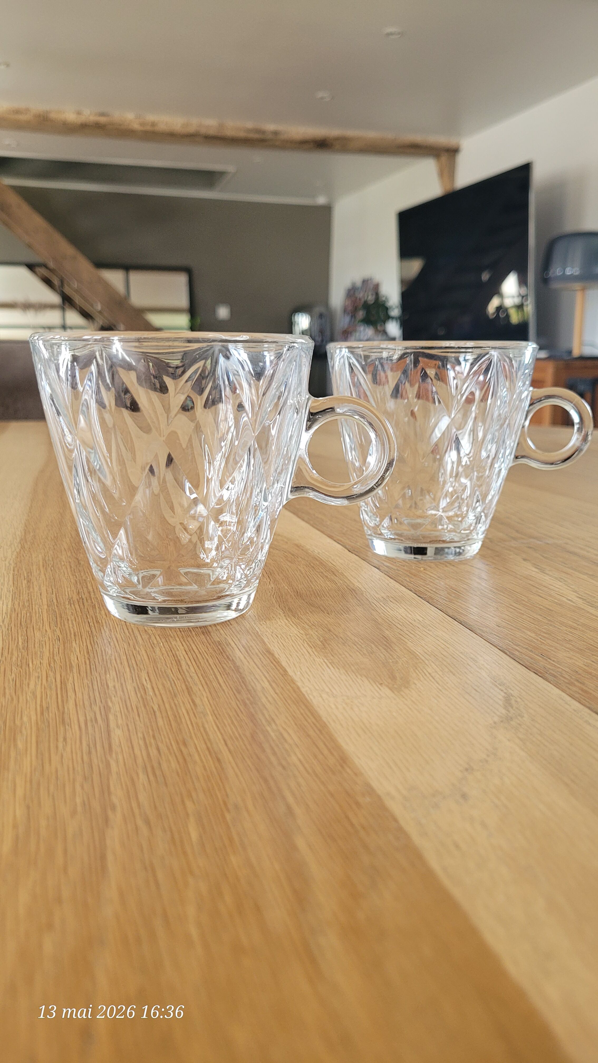 2 thick glass mugs