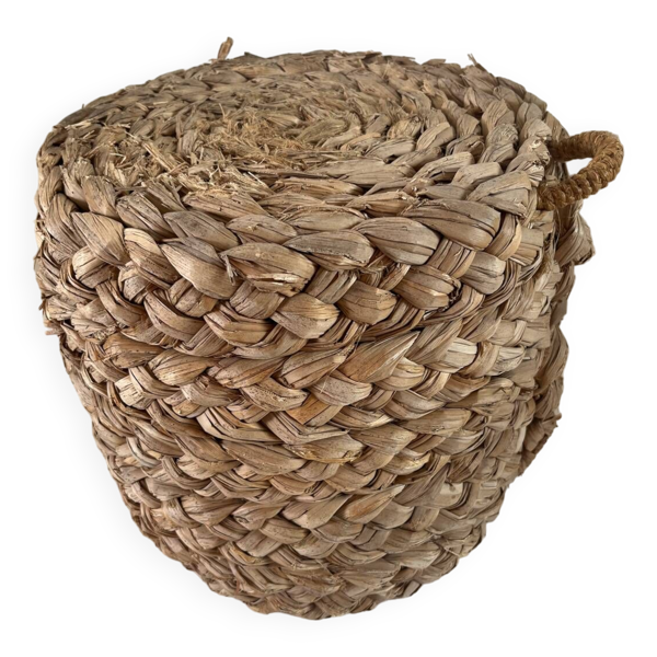 Repose-pied pouf tressé années 70