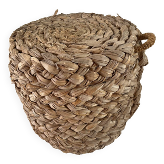 70s woven pouf footstool