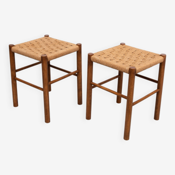 Pair Scandinavian Papercord stools 1970s