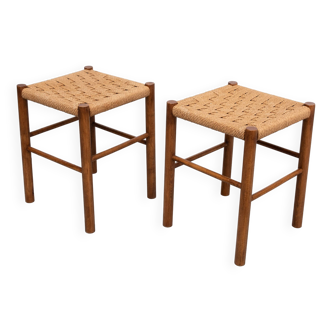 Pair Scandinavian Papercord stools 1970s