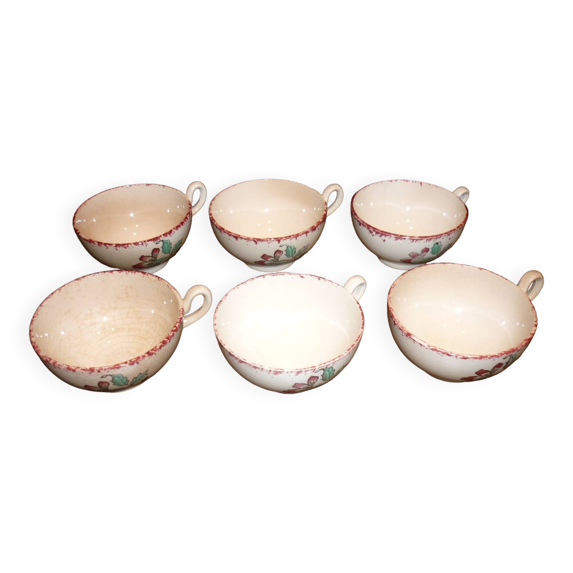 6 beige and red St Amand coffee cups