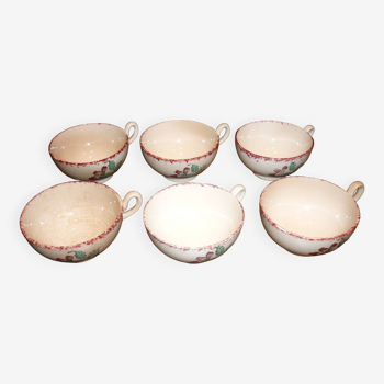 6 beige and red St Amand coffee cups