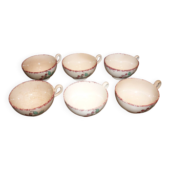 6 beige and red St Amand coffee cups