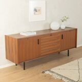 Unique folding bed from the 1960s, walnut veneer, black steel legs