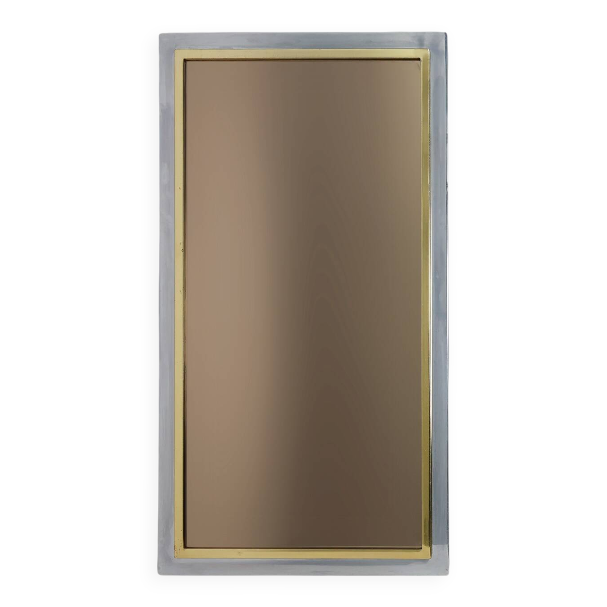 Large Mid-Century Belgo Chrome Mirror in Metal and Fumé Glass, Belgium 1980