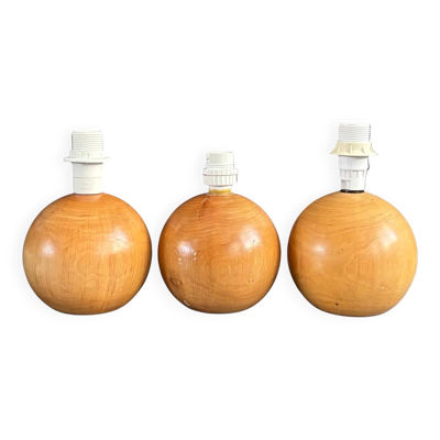 Trio de pieds de lampes forme boule en bois clair