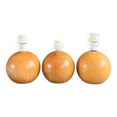 Trio de pieds de lampes forme boule en bois clair