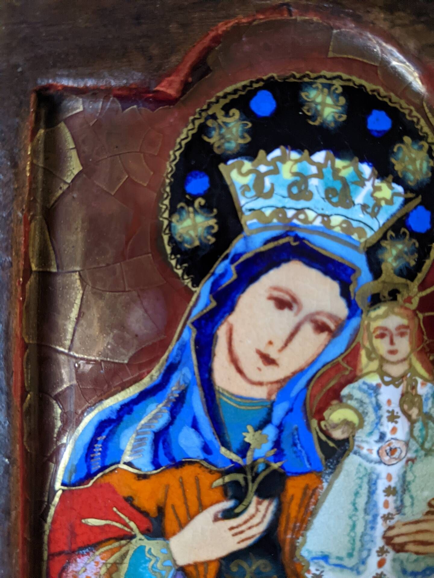 Glazed ceramic plaque of the Virgin and Child