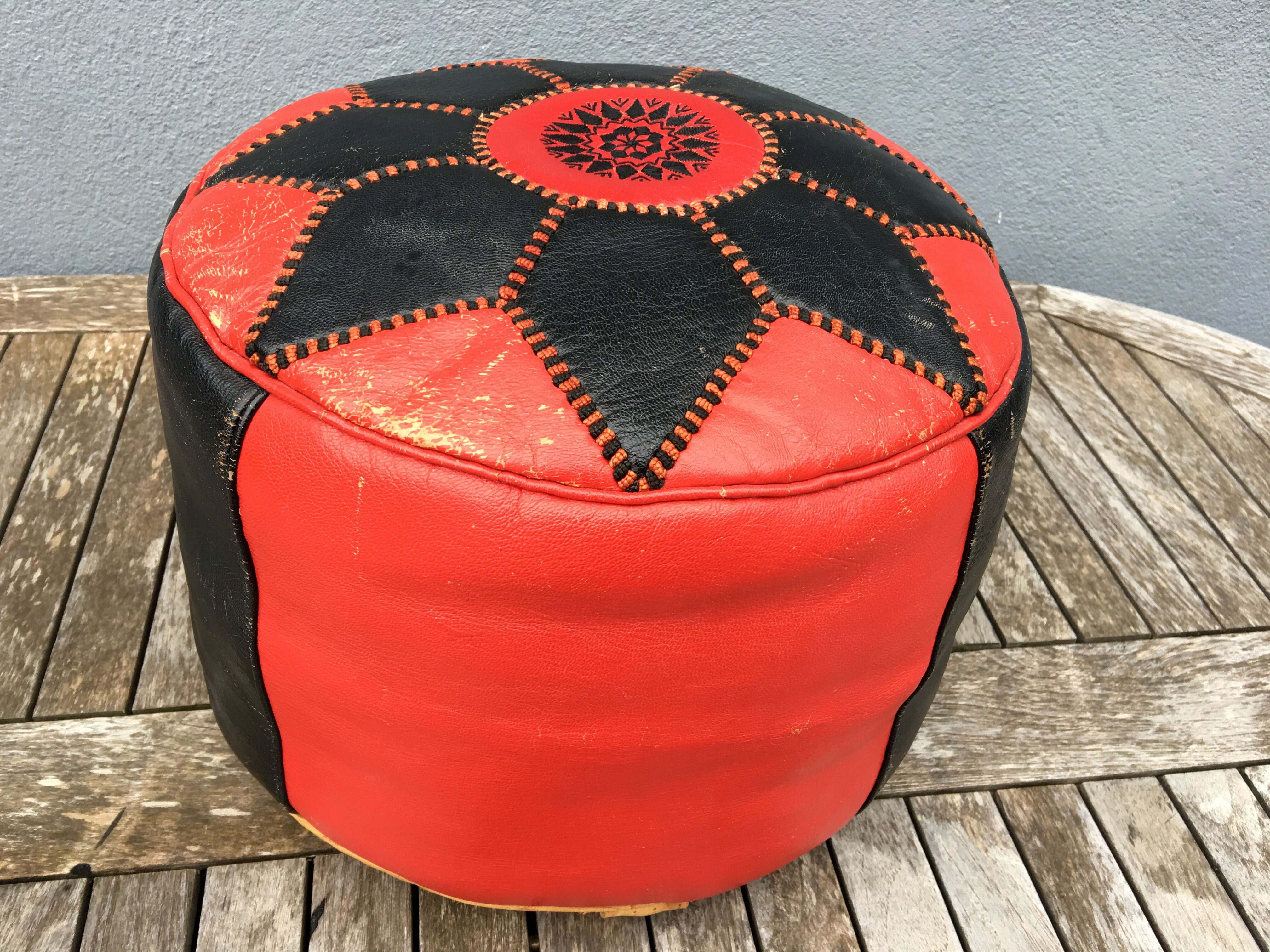 Moroccan leather pouf circa 1970
