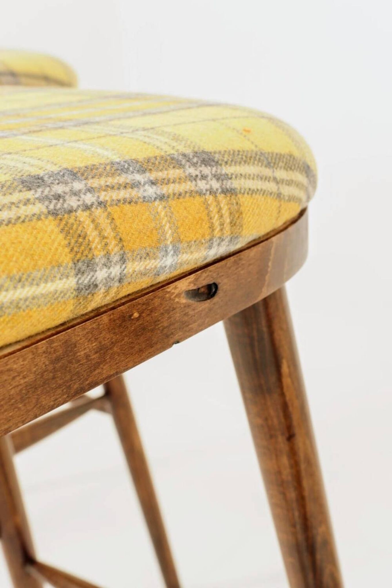 Set of three bar stools in vintage style rustic wood wool upholstery