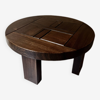 round coffee table in solid elm wood, Maison Regain 1980
