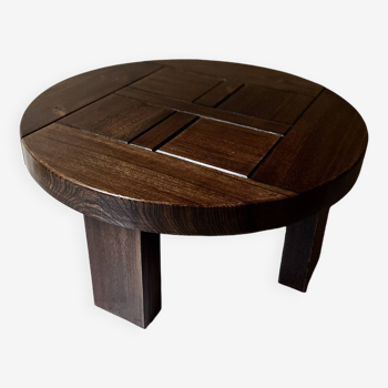 table basse ronde en bois d'orme massif, Maison Regain 1980