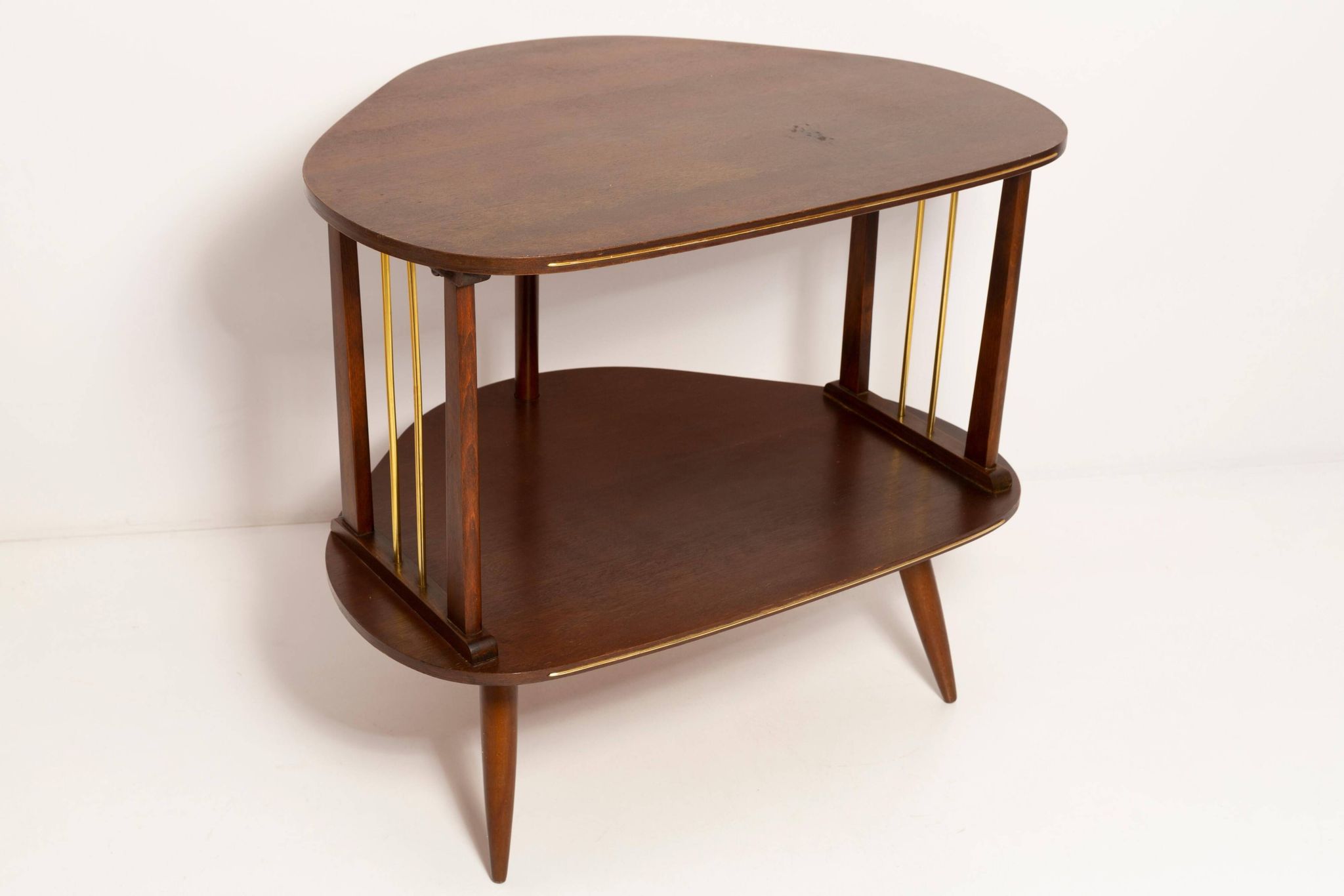 Table d'appoint TV vintage Mid-Century Modern en bois de hêtre, Pologne, années 1960