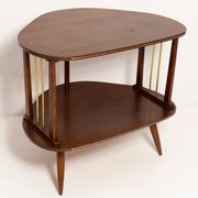 Table d'appoint TV vintage Mid-Century Modern en bois de hêtre, Pologne, années 1960