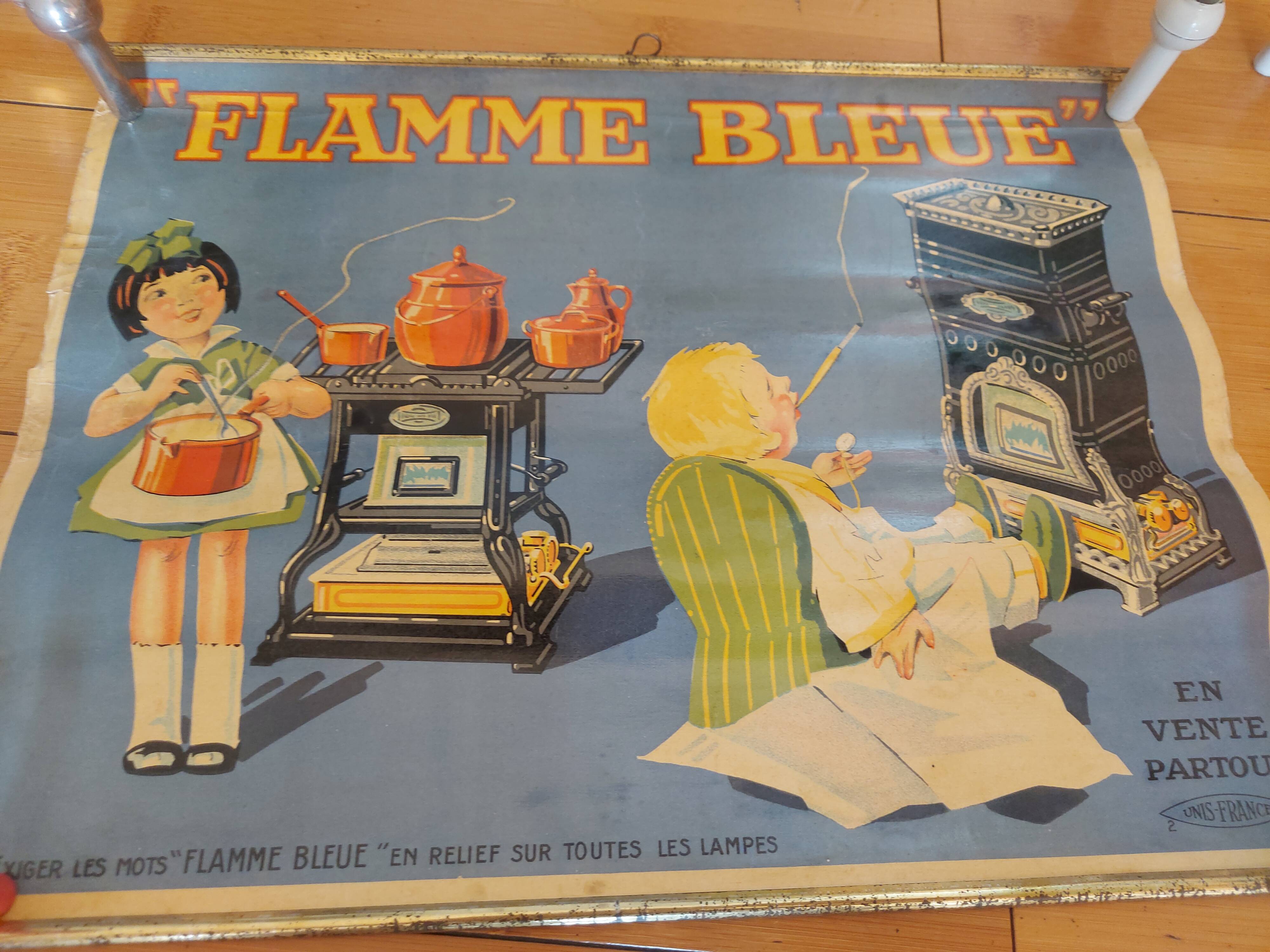 Affiche lithographiée flamme bleu