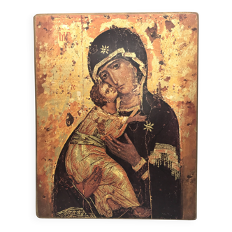 ICÔNE Religieuse de la Vierge Vladimir Sainte Théotokos sur support bois