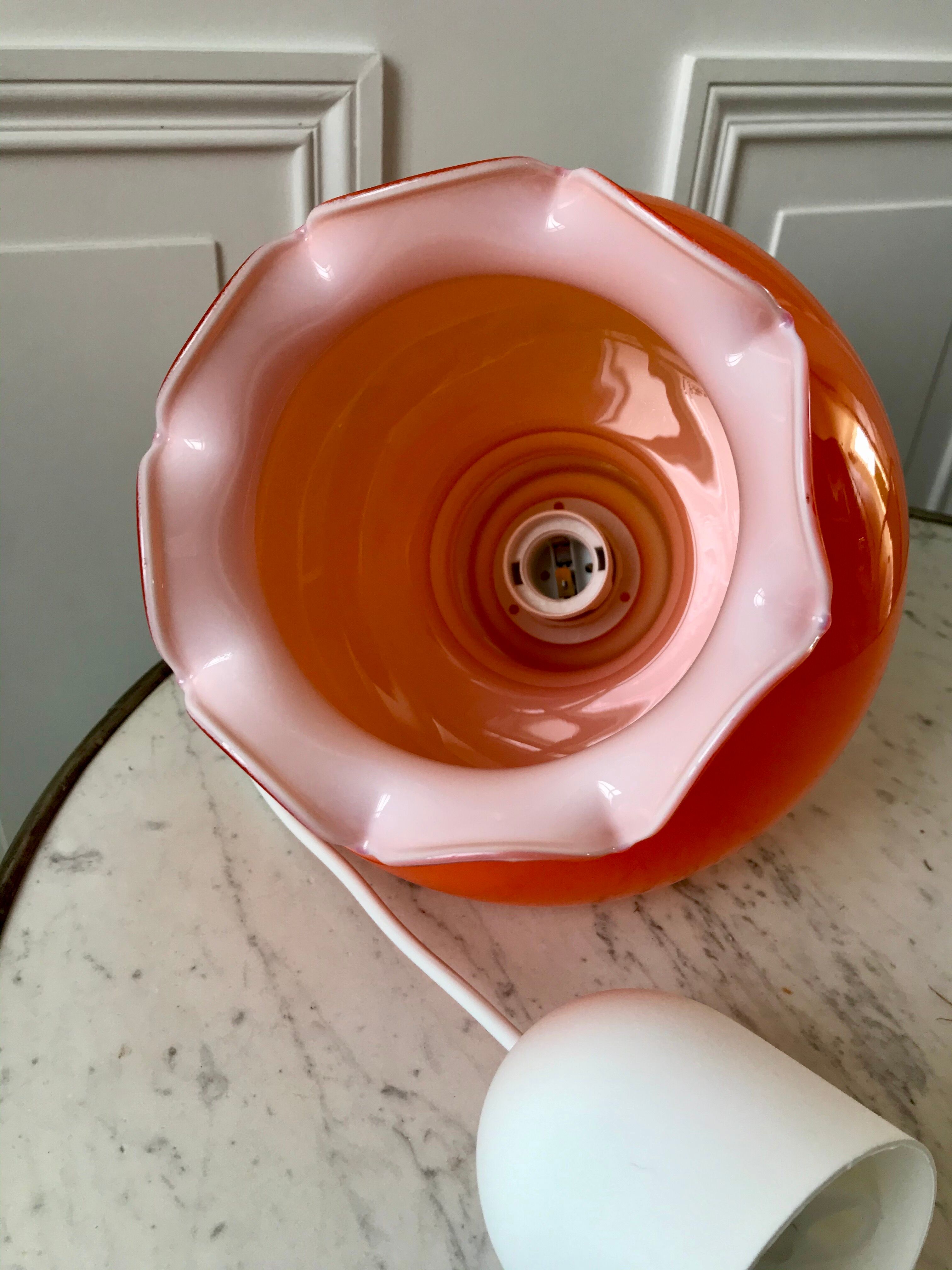 Orange opaline suspension lamp 70s