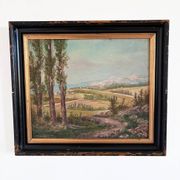 Vintage original landscape oil painting: Countryside nature wall art