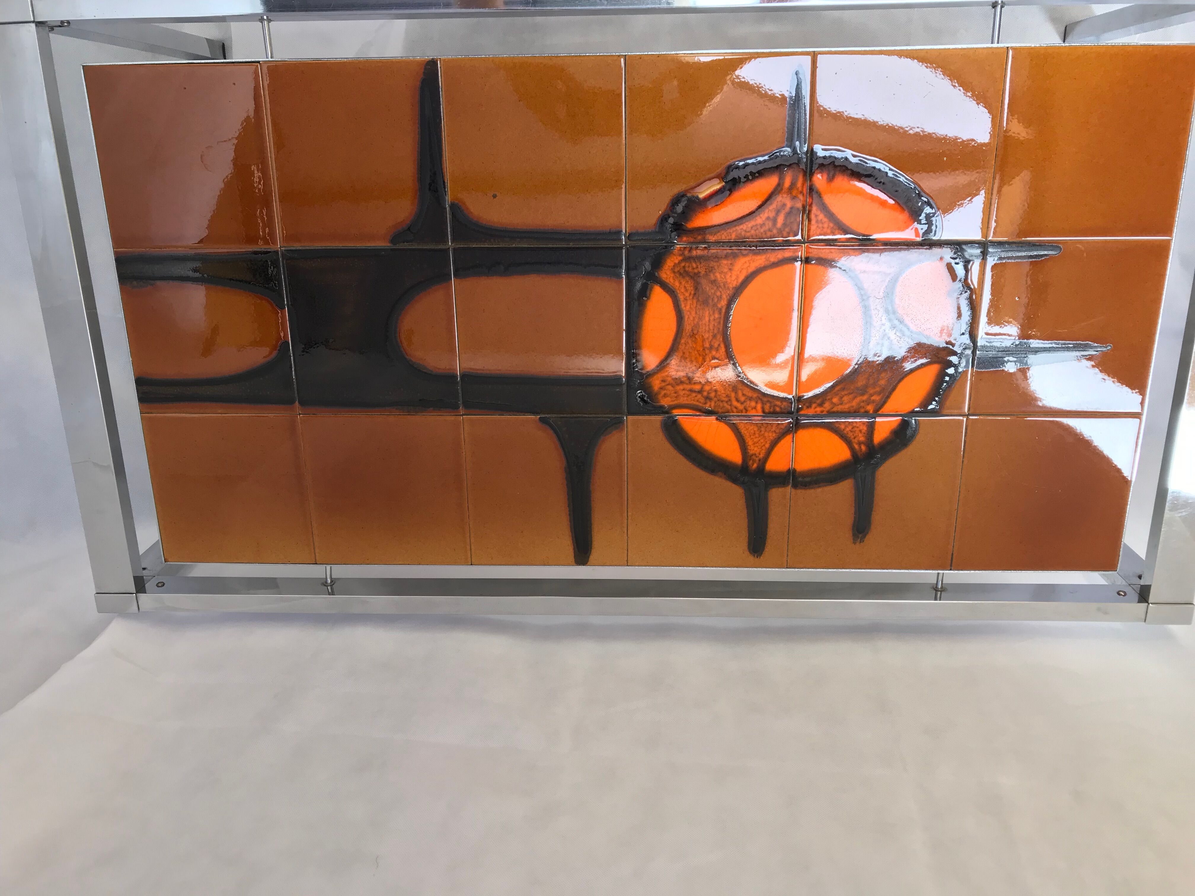 Metal and ceramic earthenware coffee table