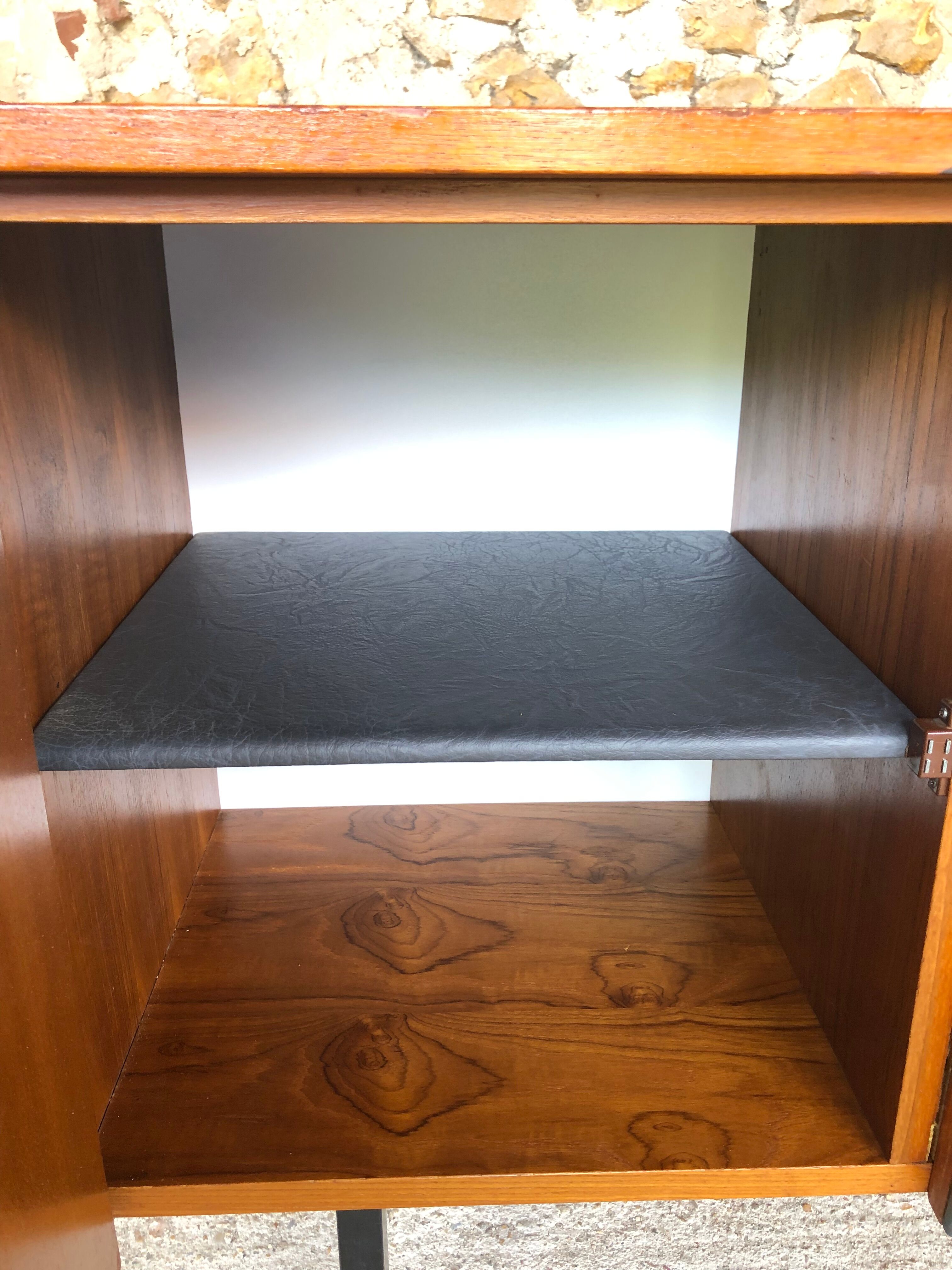 Vintage modular chest of drawers in teak and grey skaï, circa 60's