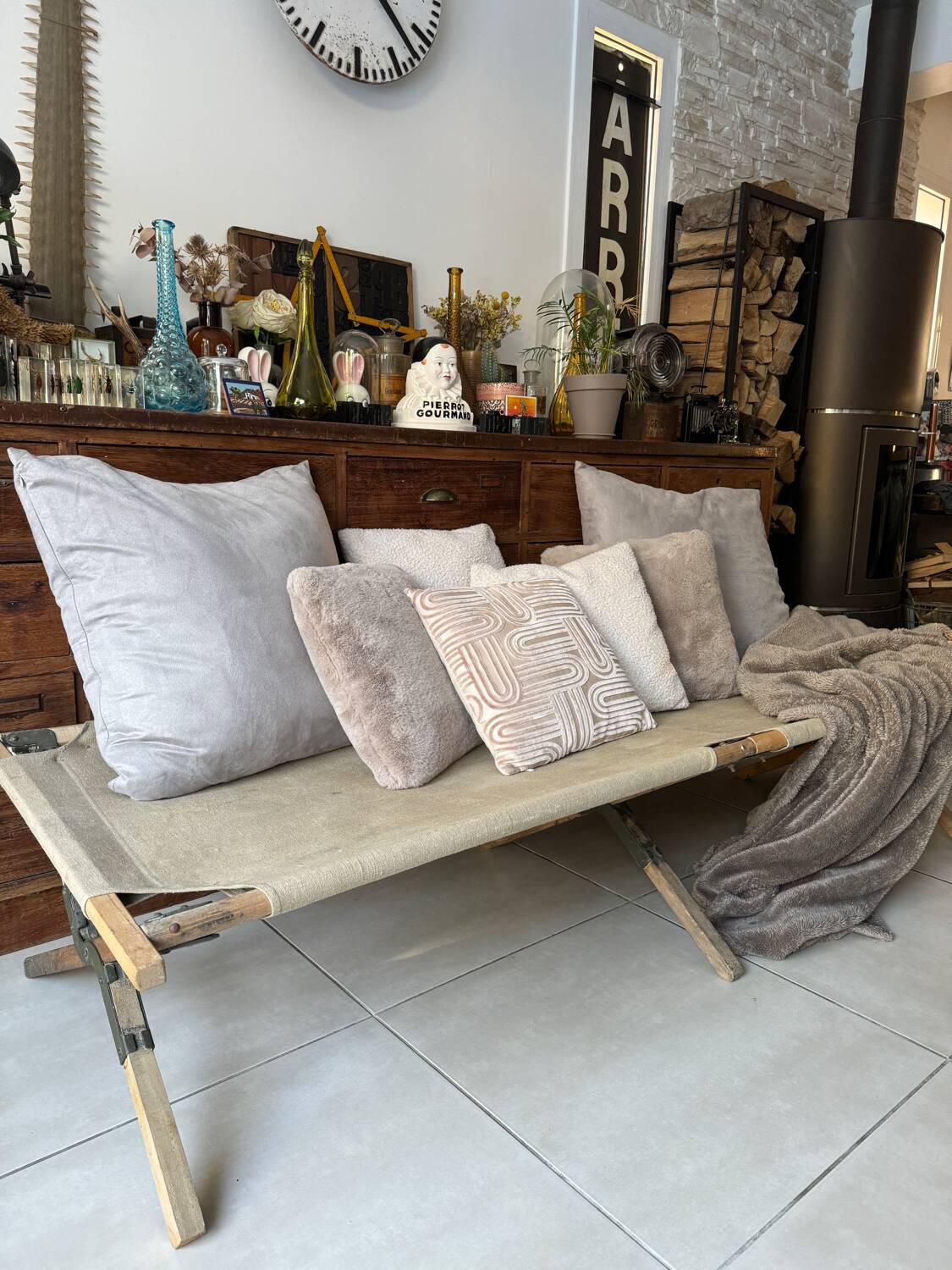 Old vintage military camp bed