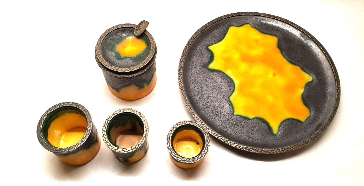 Former smoking tobacco service of Louis Dage 6 pieces art deco collection