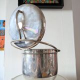 Sheffield Silver Ice Bucket in silver metal with hinged lid
