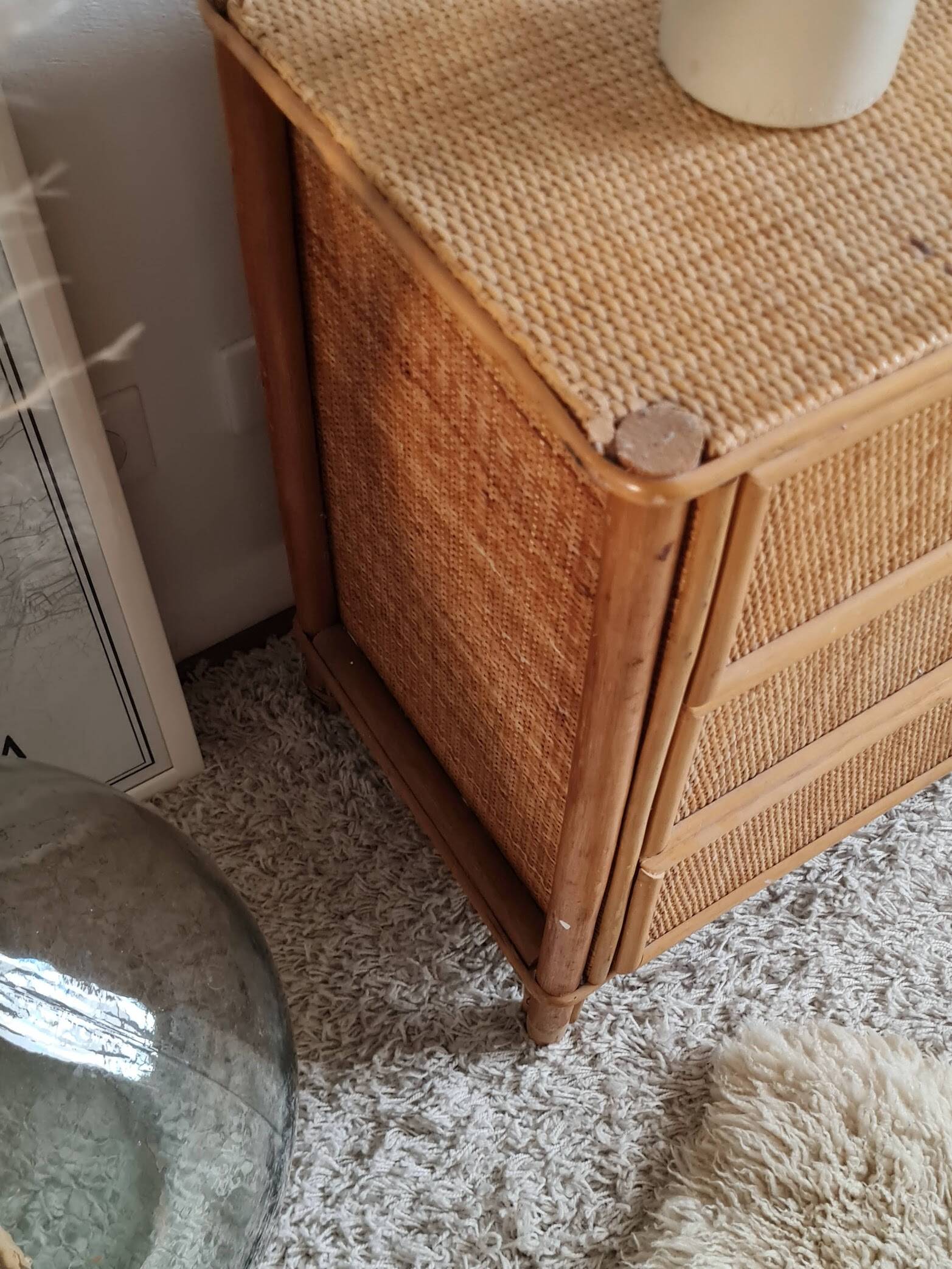 Vintage rattan chest of drawers circa 1970s