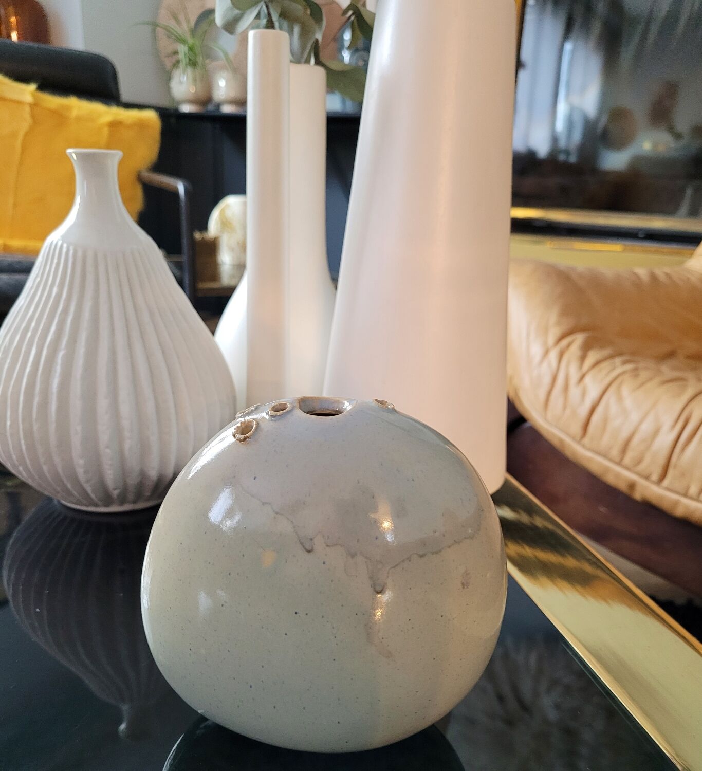 Celadon ceramic soliflore vase signed