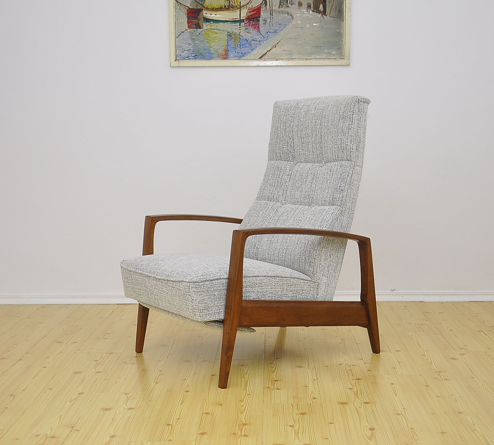 Mid-century armchair with folding footrest, 1960s