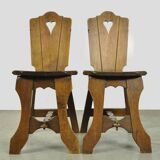 Vintage brutalist oak handmade farmhouse dining chairs, 1930s