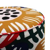 Contemporary Multicolour Floral-patterned Fabric and Brass Italian Circular Pouf