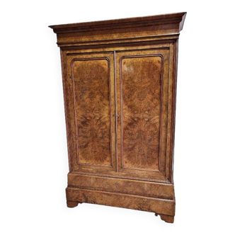 Armoire en ronce de noyer, 2 portes, 2 tiroirs