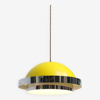 Lampe à suspension space-age en métal jaune et chrome, italie, 1970s