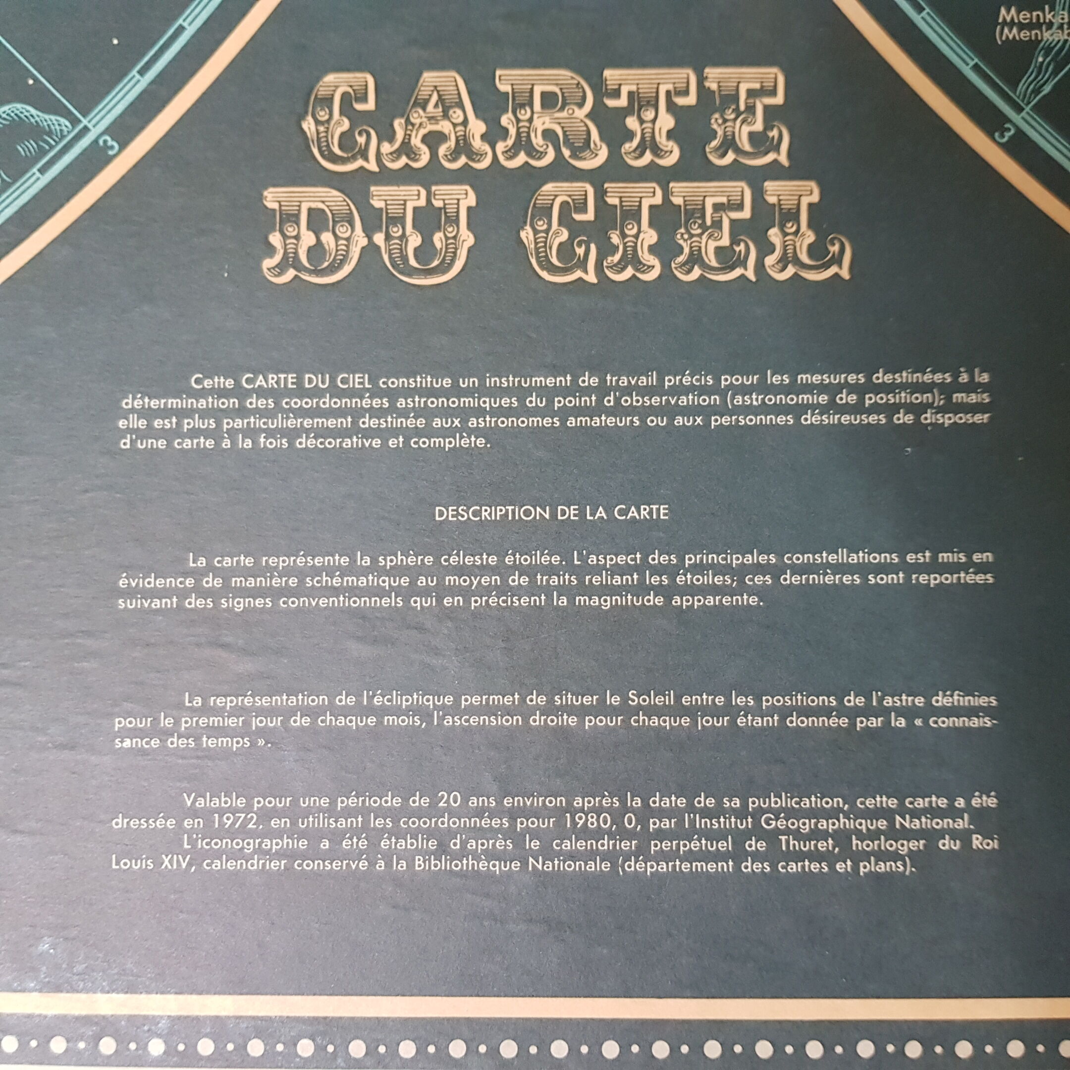 Map of the ancient sky edition of the 1972 IGN depicting the starry celestial sphere