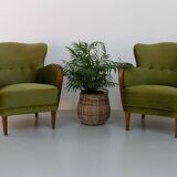 Danish art deco green velvet lounge chairs, 1940s. set of 2