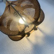 Vintage 1960 Scandinavian suspension light in wire and wood - 30 x 21 cm