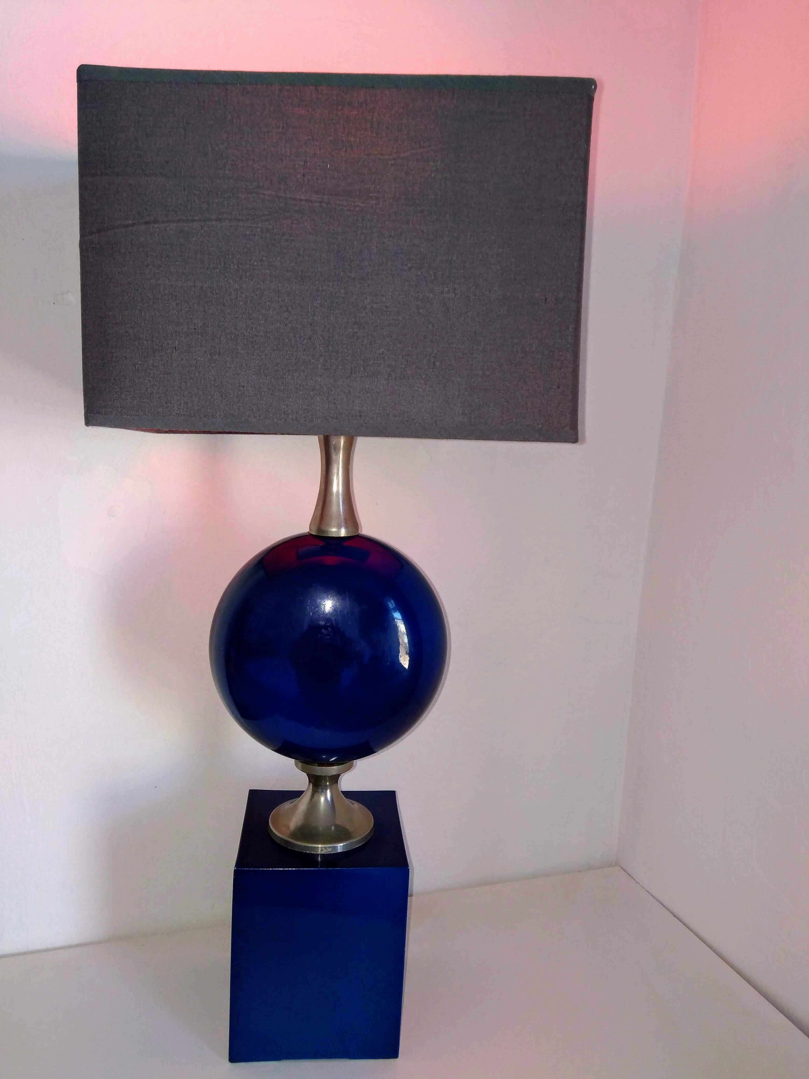 Lampe métal bleue Philippe Barbier