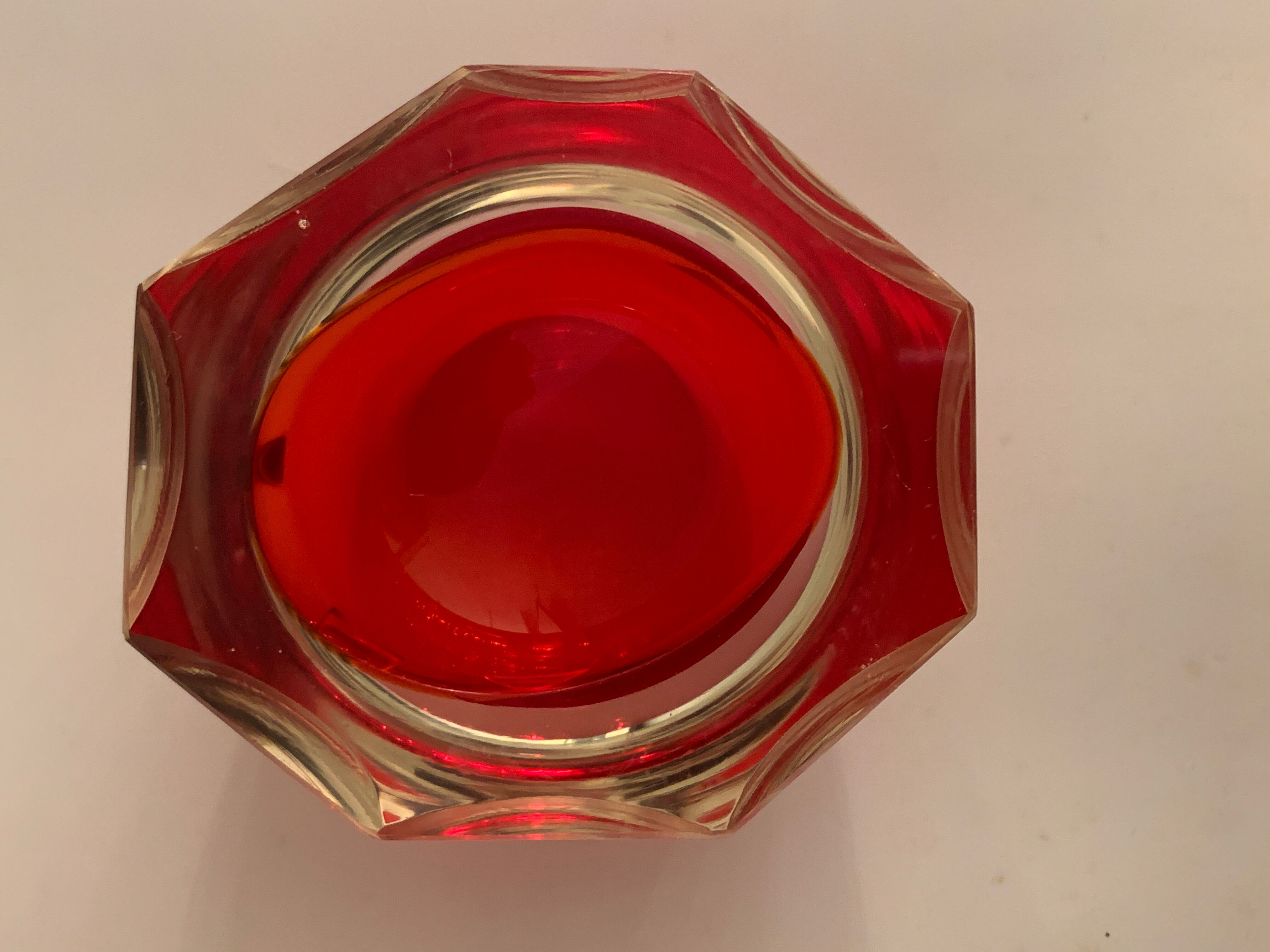 Murano red glass octagonal ashtray 1960
