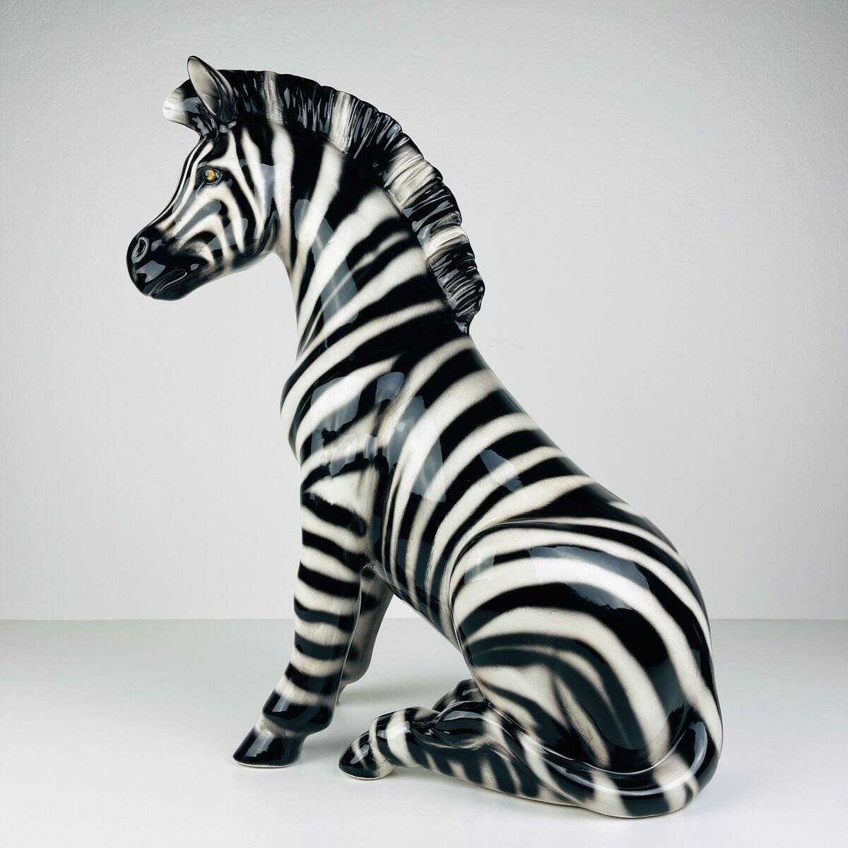 Large ceramic zebra sculpture from Bassano, Italy, 2000s.