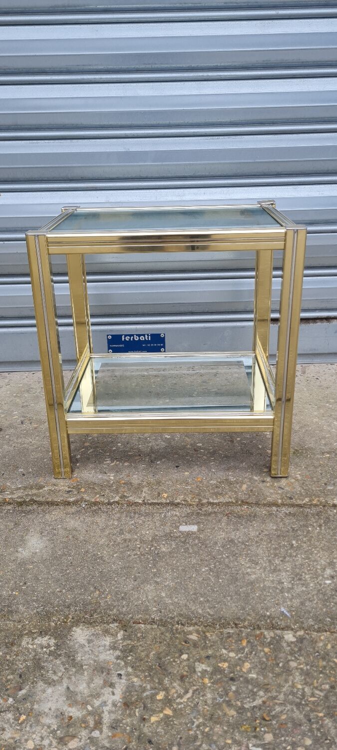 Side table in gold metal and chrome