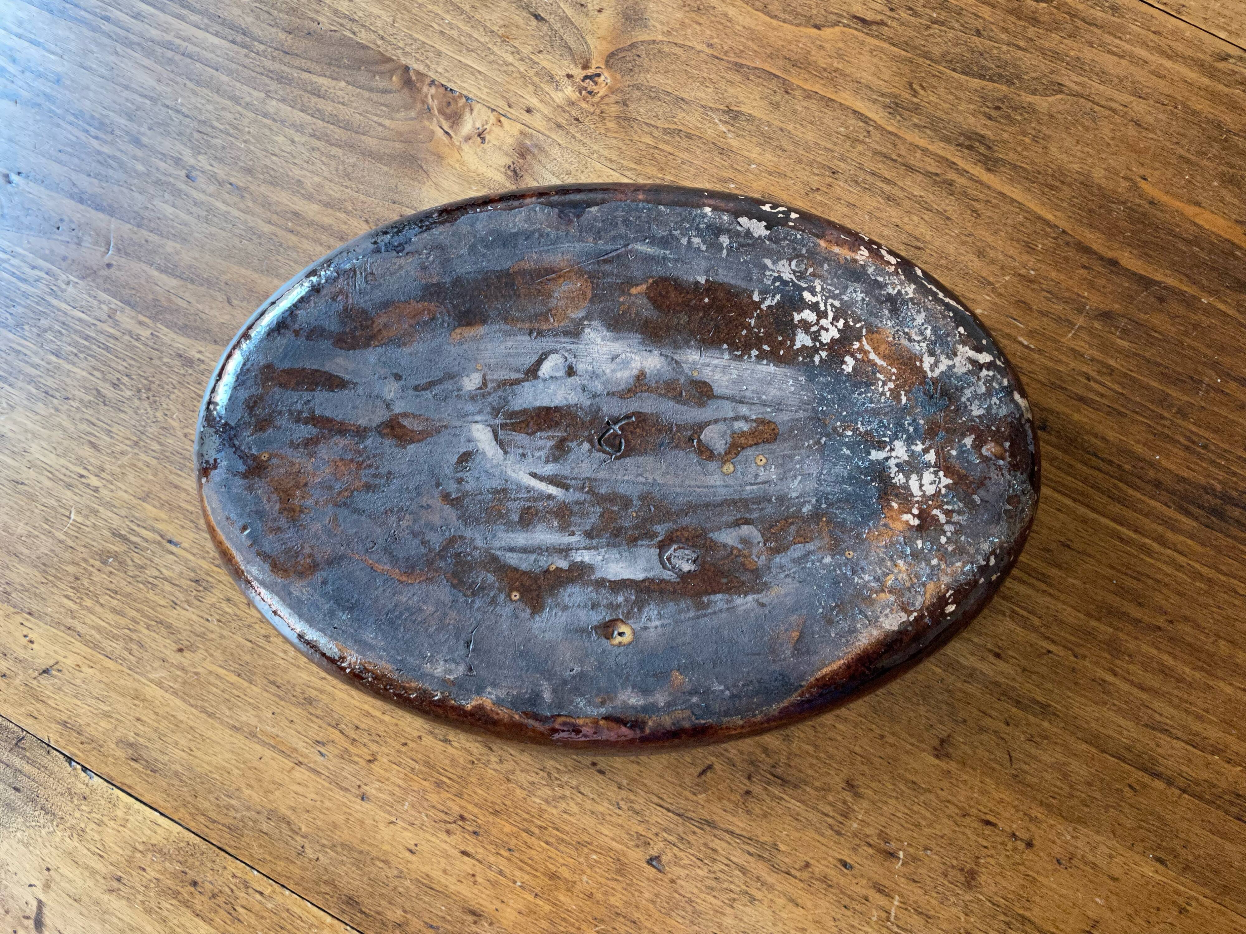 Vintage: Large oval clay gratin dish