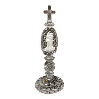 Ornement d'Oratoire Vierge En Cristallo Cérame . Cristal moulé de Baccarat 19eme