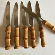 Set de 6 couteaux de table 1960 riviera manche bambou
